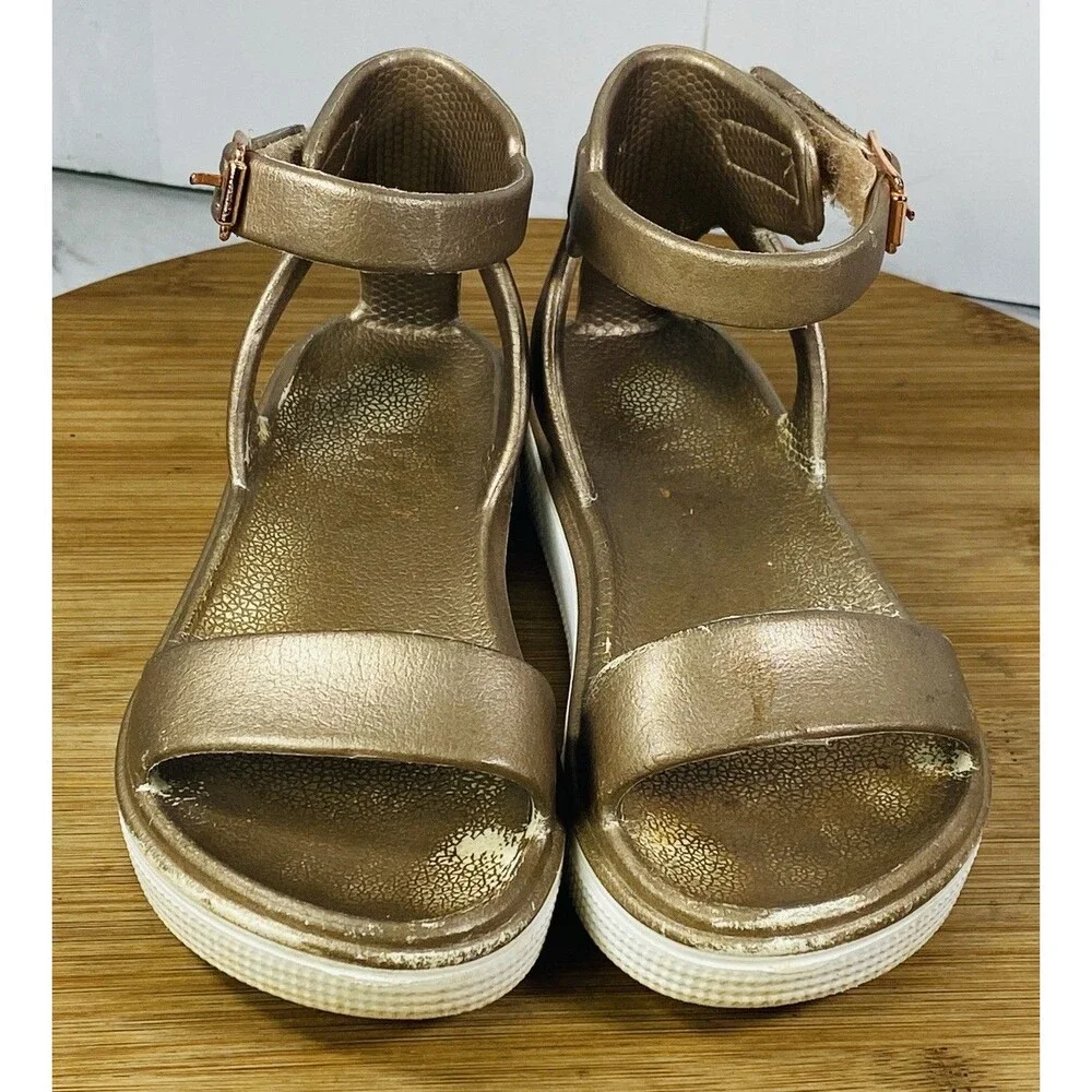 MIA Girls Metallic Gold Platform Sandals with Ankle Strap